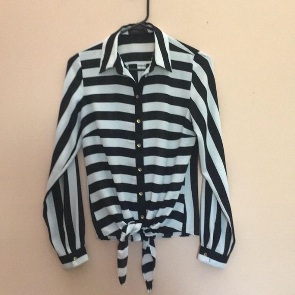 The Limited Tops - The Limited Black & White Stripes & Tie Top
